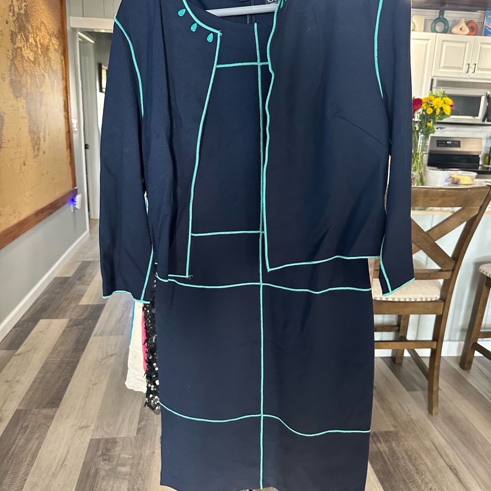 Elegant Navy Dress with Green Accents